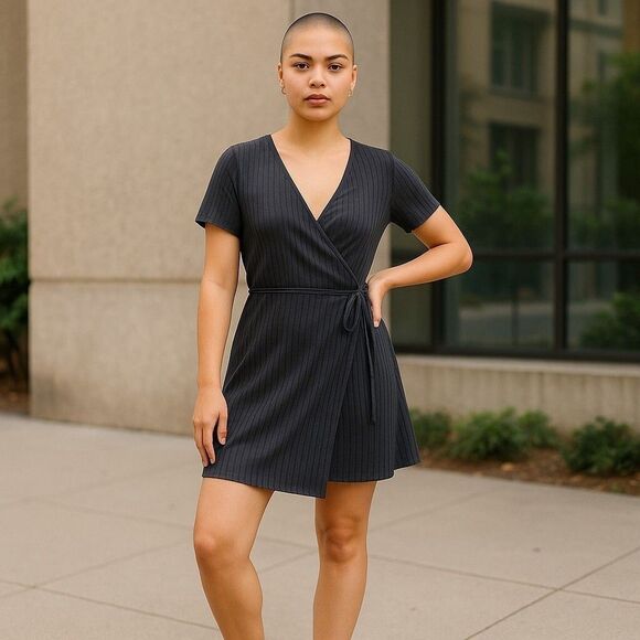 Backyard Roses Julia Wrap Dress Blue/Green V-Neck Side Tie Flowy Feminine XS S - Picture 1 of 4